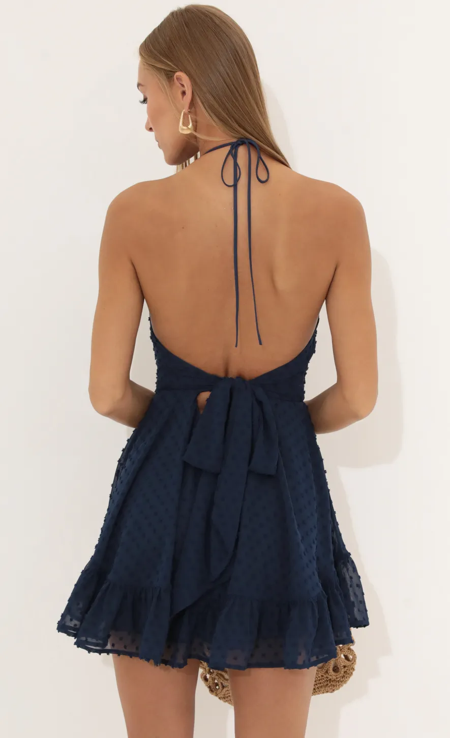 LUCY IN THE SKY Mini Dresses^Dotted Chiffon Ruffle Dress In Navy