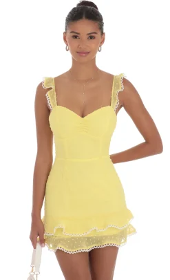 LUCY IN THE SKY Mini Dresses^Dotted Chiffon Sweetheart Dress In Yellow