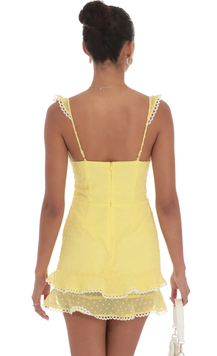 LUCY IN THE SKY Mini Dresses^Dotted Chiffon Sweetheart Dress In Yellow