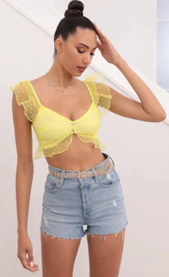 LUCY IN THE SKY Tops^Dotted Chiffon Top In Yellow