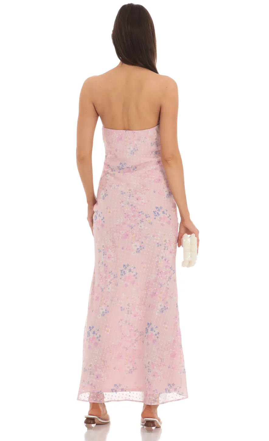 LUCY IN THE SKY Maxi Dresses^Dotted Floral Strapless Maxi Dress In Pink