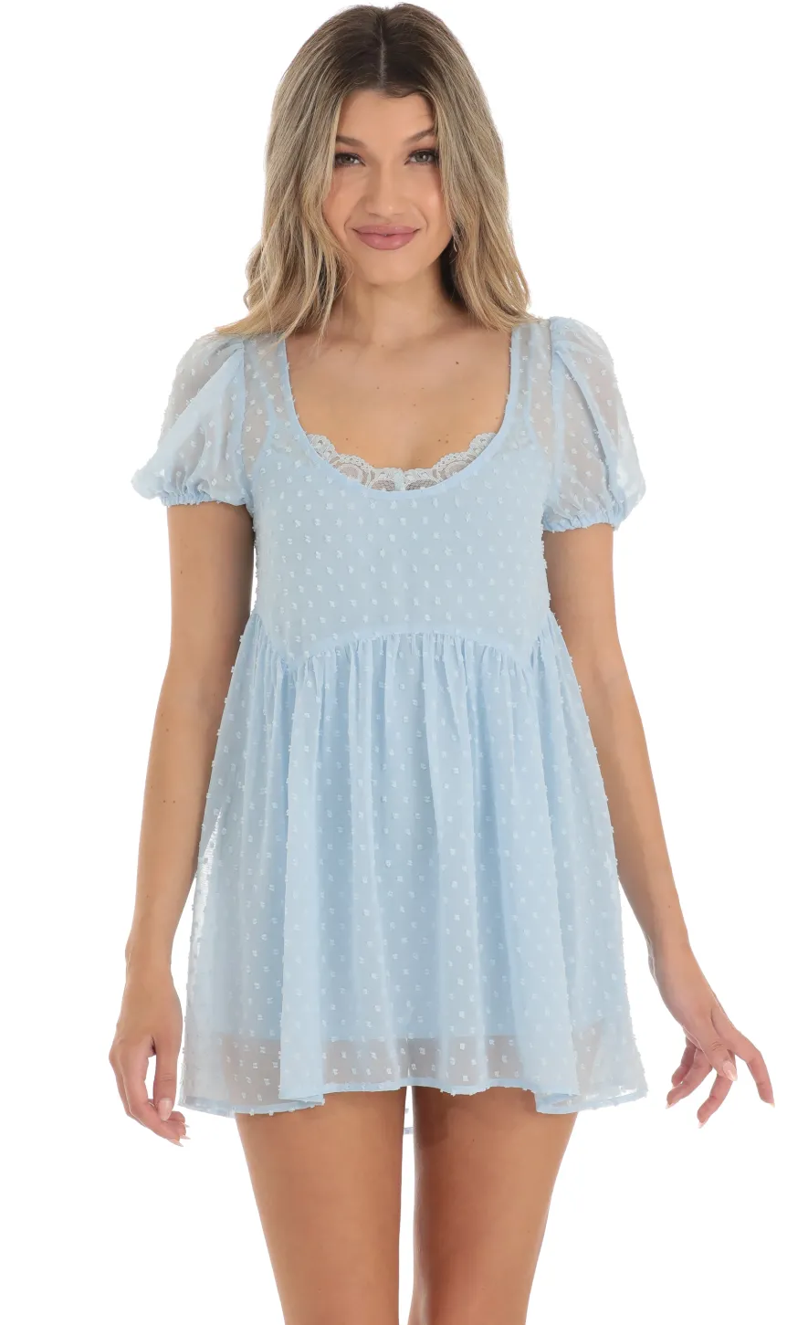 LUCY IN THE SKY Mini Dresses|Two-Piece Sets^Dotted Lace Two Piece Dress Set In Blue
