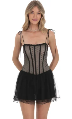 LUCY IN THE SKY Mini Dresses^Dotted Mesh Corset Dress In Black