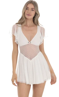 LUCY IN THE SKY Mini Dresses^Dotted Mesh Cutout Dress In White