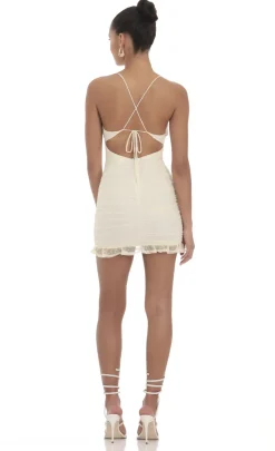 LUCY IN THE SKY Mini Dresses^Dotted Mesh Ruched Dress In Cream