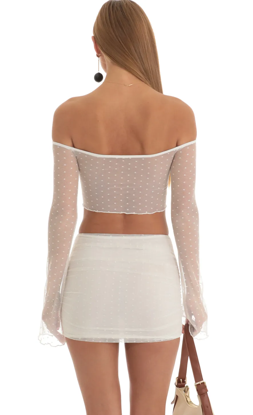 LUCY IN THE SKY Two-Piece Sets^Dotted Mesh Two Piece Skirt Set In White