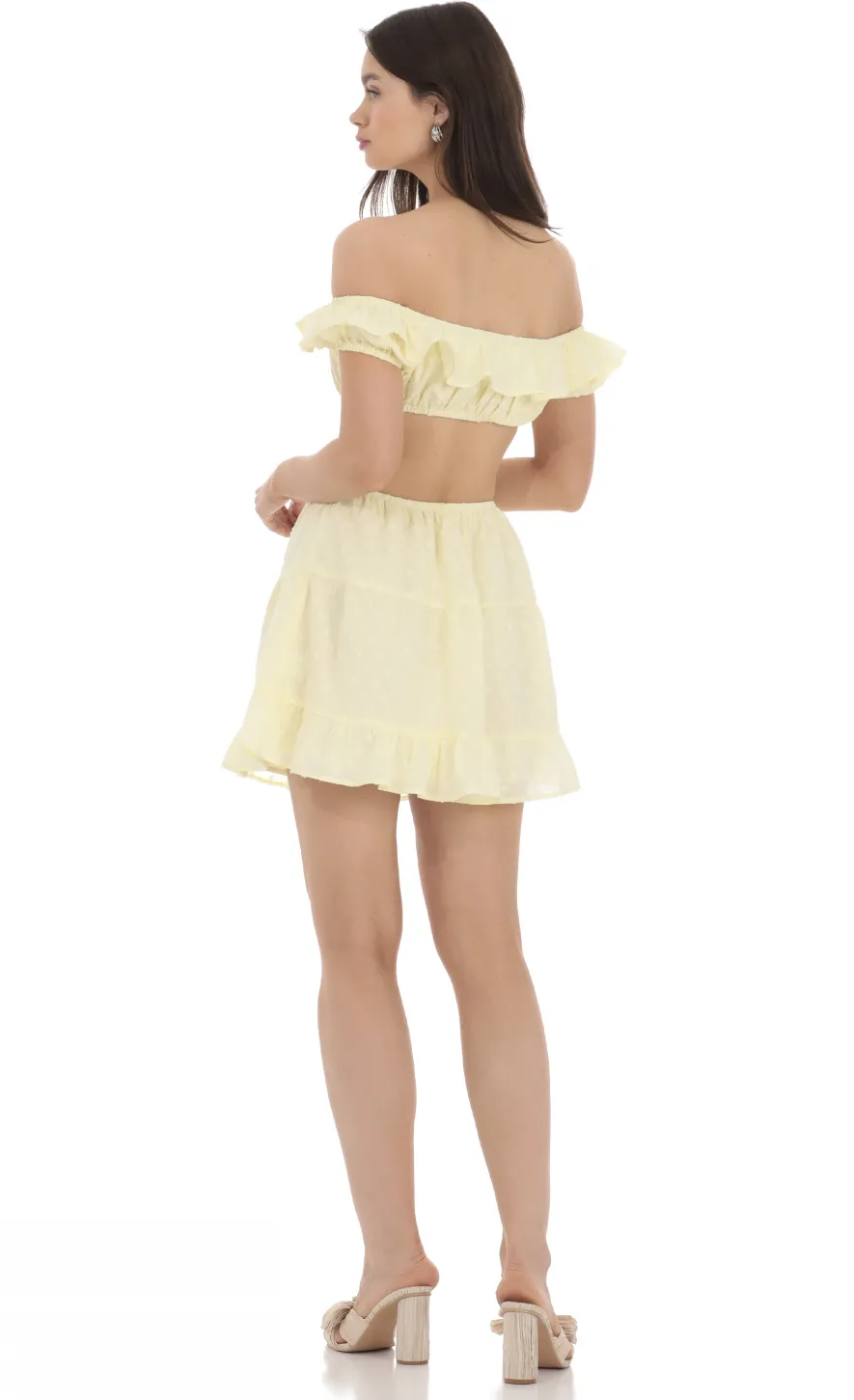 LUCY IN THE SKY Mini Dresses^Dotted Off Shoulder Cutout Dress In Yellow
