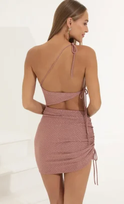 LUCY IN THE SKY Mini Dresses^Dotted Ruched Cutout Dress In Mauve