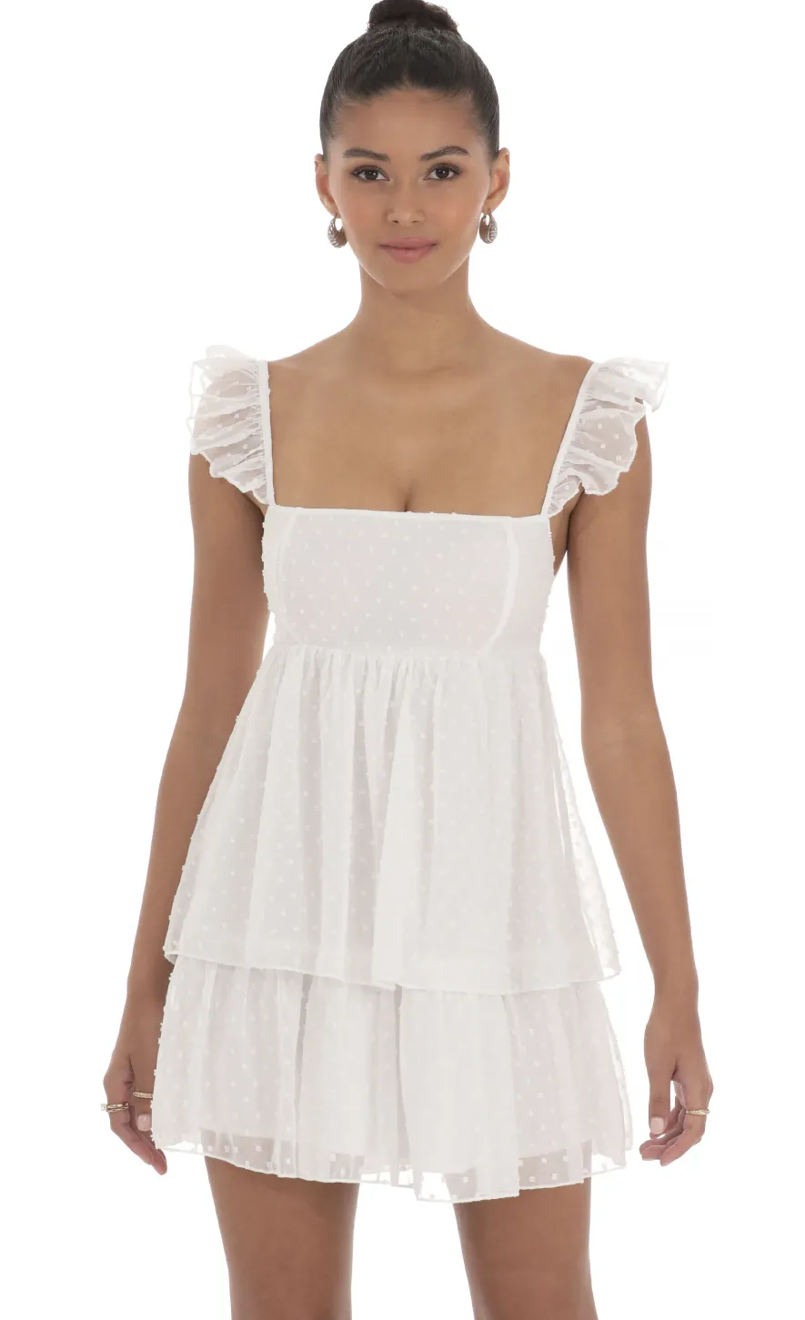 LUCY IN THE SKY Mini Dresses^Dotted Ruffle Dress In White