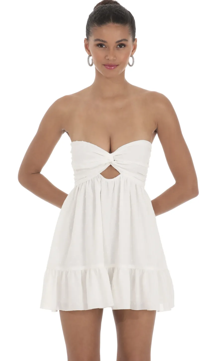 LUCY IN THE SKY Mini Dresses^Dotted Strapless Babydoll Dress In White