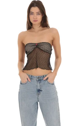 LUCY IN THE SKY Tops^Dotted Strapless Babydoll Top In Black