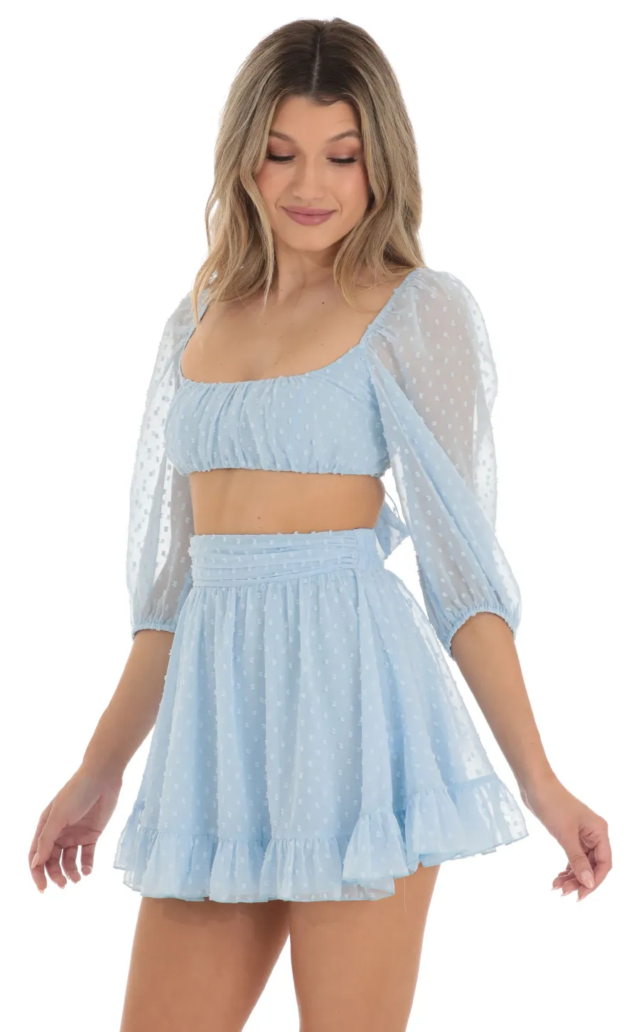 LUCY IN THE SKY Two-Piece Sets^Dotted Two Piece Skirt Set In Blue