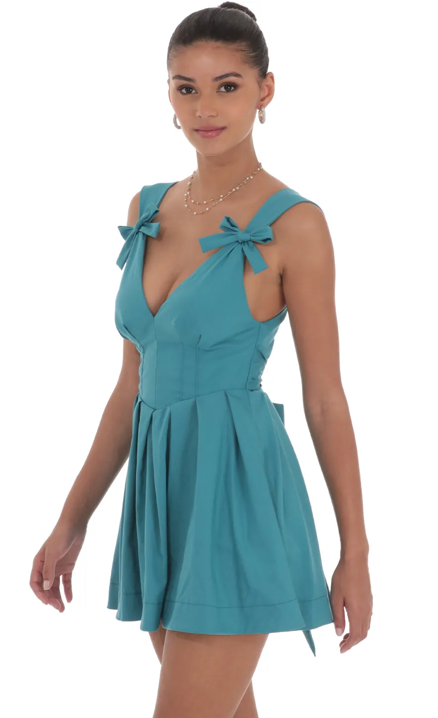 LUCY IN THE SKY Mini Dresses^Double Bow A-Line Dress In Turquoise Blue