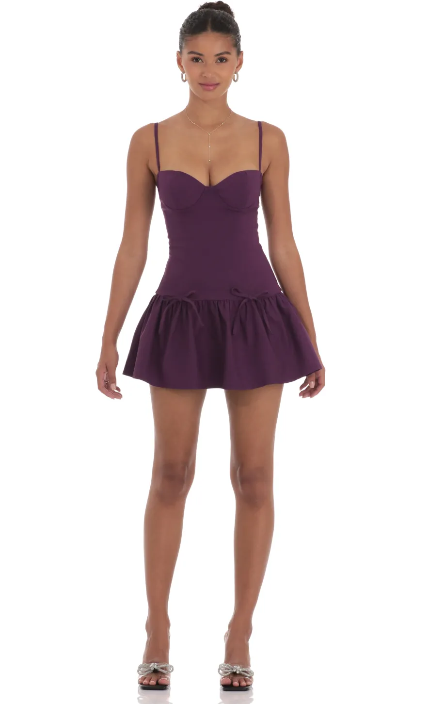 LUCY IN THE SKY Mini Dresses^Double Bow Drop Waist Dress In Purple