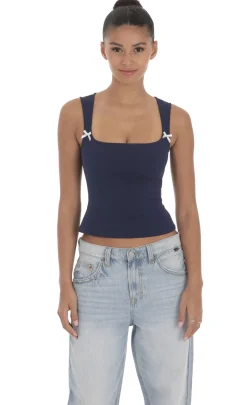 LUCY IN THE SKY Tops^Double Bow Top In Navy