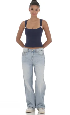 LUCY IN THE SKY Tops^Double Bow Top In Navy