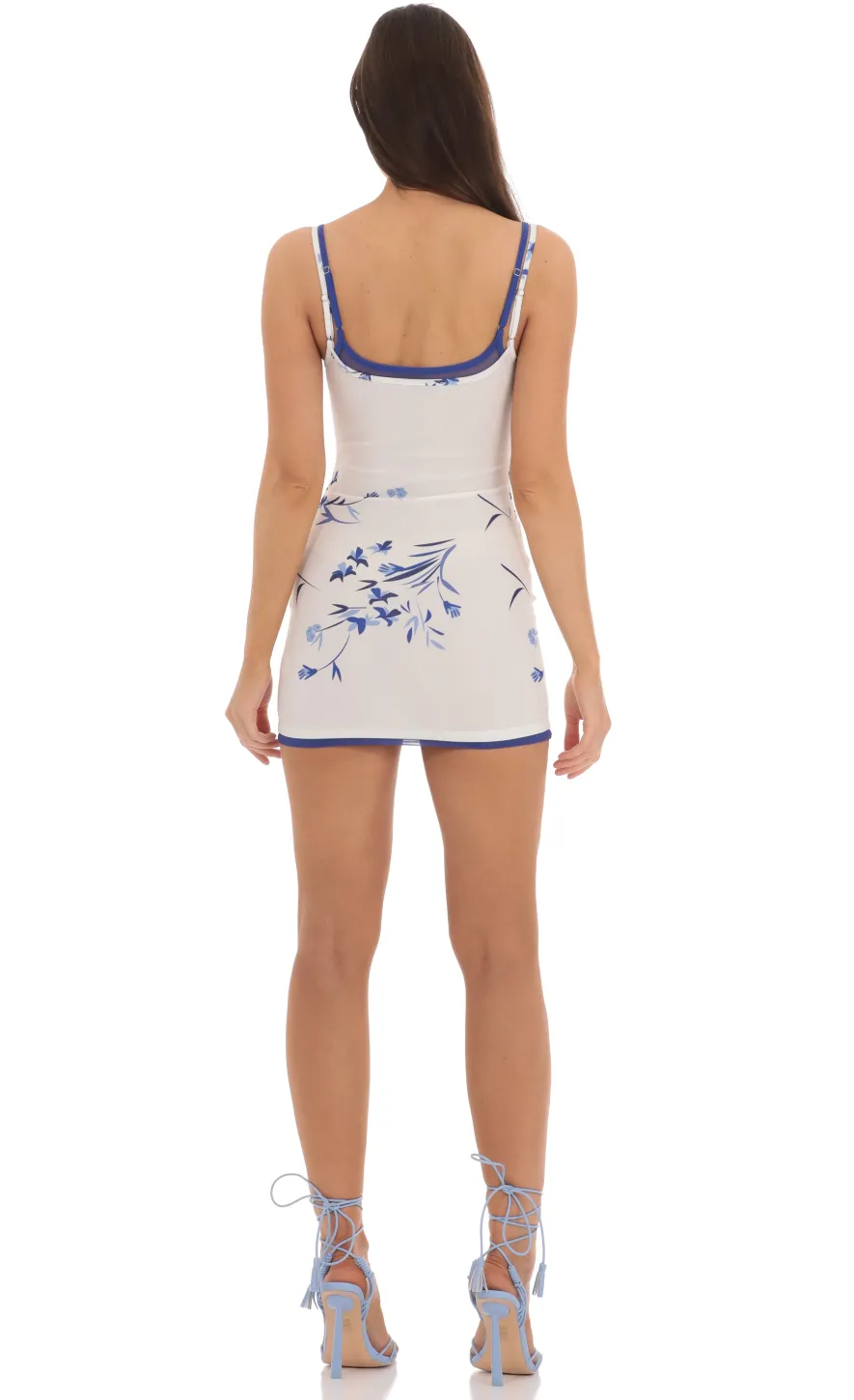 LUCY IN THE SKY Mini Dresses^Double Strap Mesh Floral Bodycon Dress In White