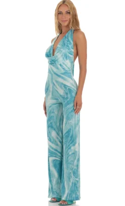 LUCY IN THE SKY Jumpsuits^Drape Open Back Jumpsuit In Blue Swirl