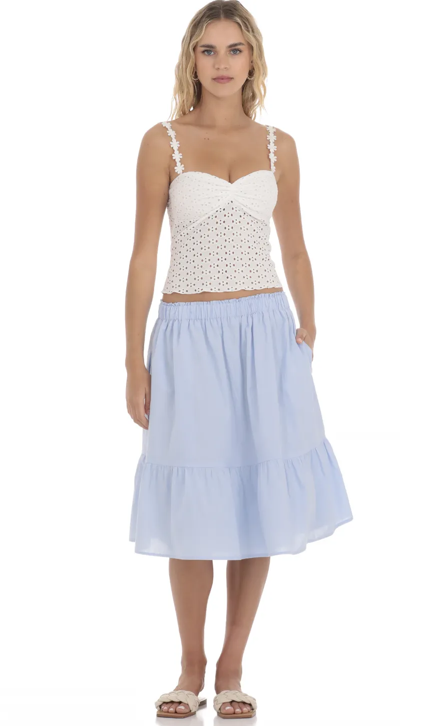 LUCY IN THE SKY Skirts^Drawstring Midi Skirt In Light Blue