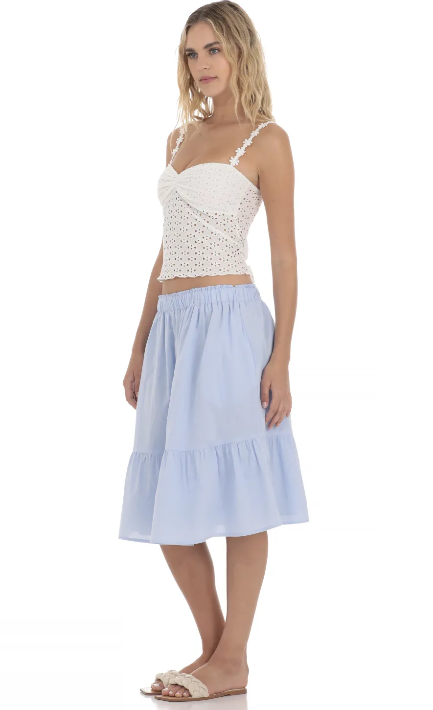 LUCY IN THE SKY Skirts^Drawstring Midi Skirt In Light Blue