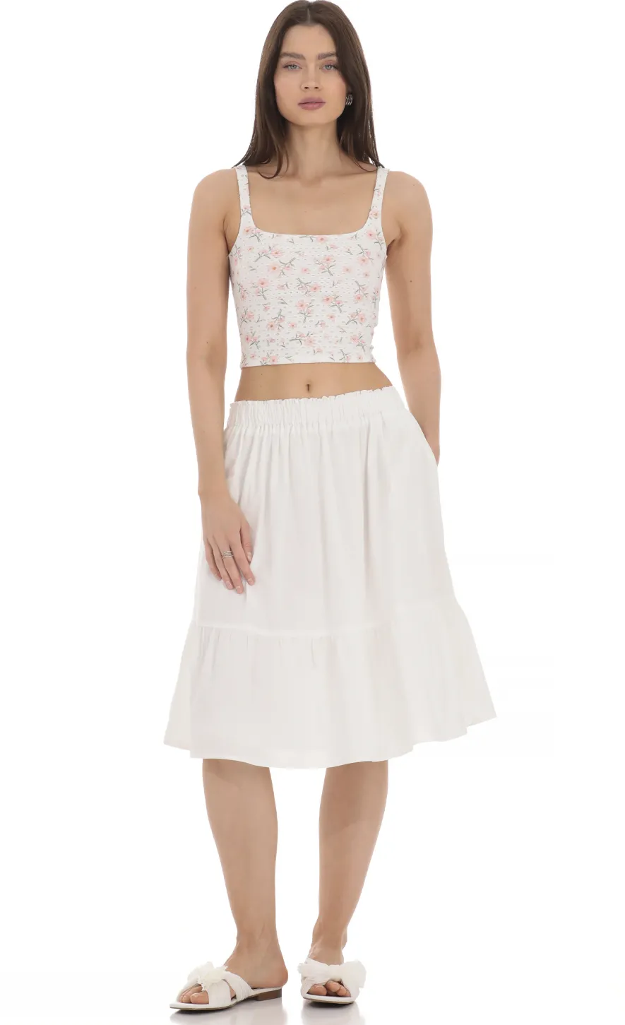 LUCY IN THE SKY Skirts^Drawstring Midi Skirt In White