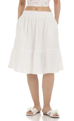 LUCY IN THE SKY Skirts^Drawstring Midi Skirt In White
