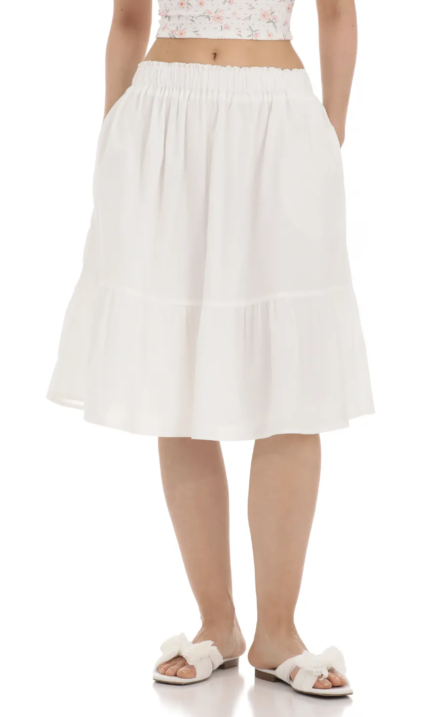LUCY IN THE SKY Skirts^Drawstring Midi Skirt In White