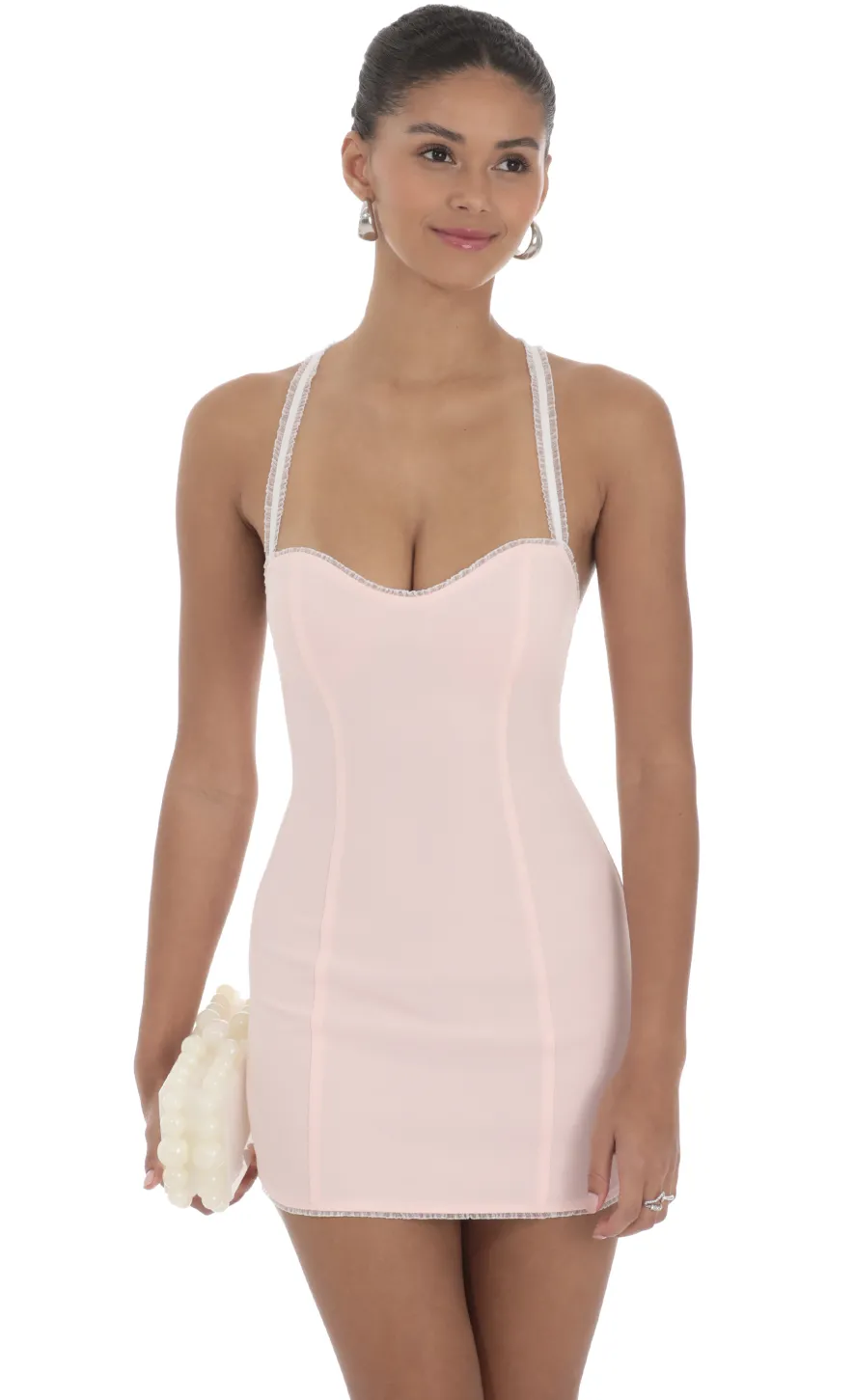 LUCY IN THE SKY Mini Dresses^Elastic Ruffle Strap Bodycon Dress In Pink