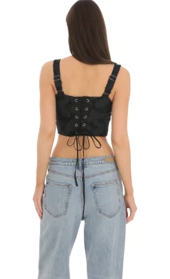 LUCY IN THE SKY Tops^Embroidered Floral Pointed Top In Black