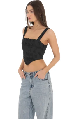 LUCY IN THE SKY Tops^Embroidered Floral Pointed Top In Black