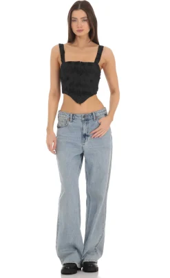 LUCY IN THE SKY Tops^Embroidered Floral Pointed Top In Black