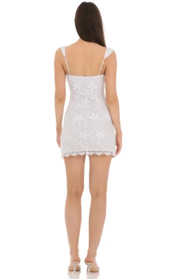 LUCY IN THE SKY Mini Dresses^Embroidered Floral Sequin Dress In White