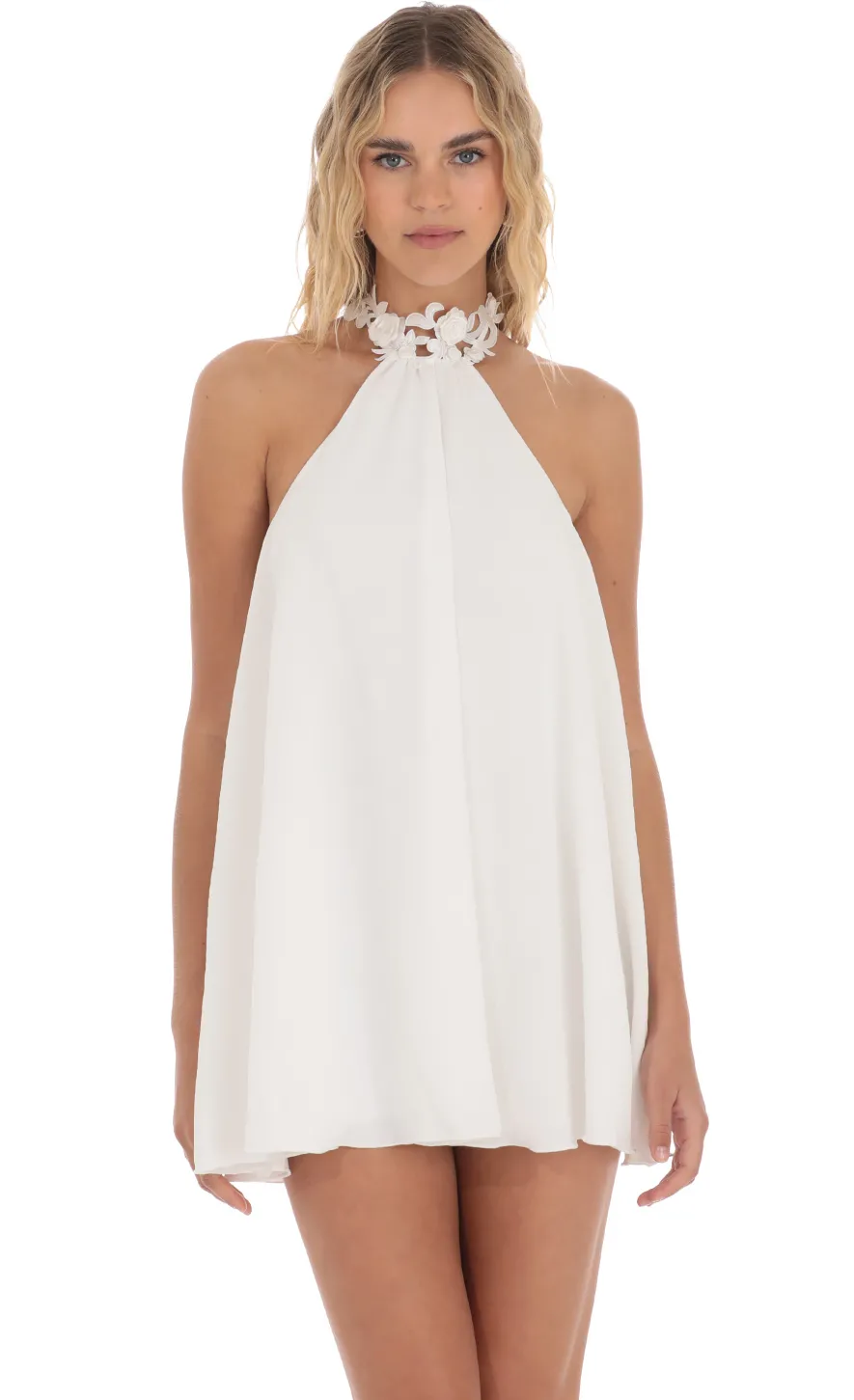 LUCY IN THE SKY Mini Dresses^Embroidered Mock Neck Dress In White