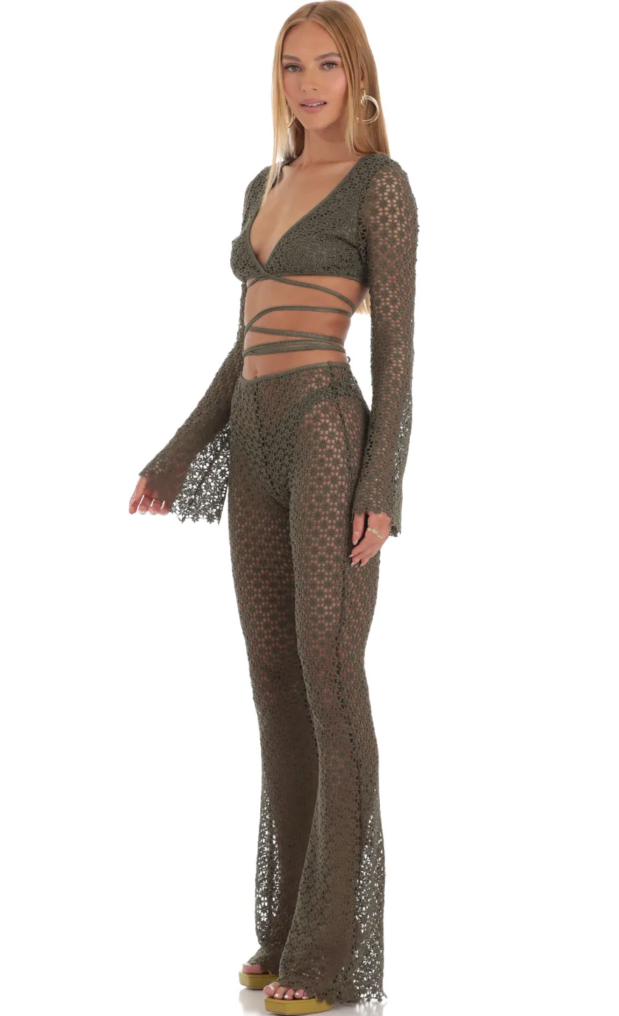 LUCY IN THE SKY Two-Piece Sets|Pants^Embroidered Three Piece Pants Set In Green