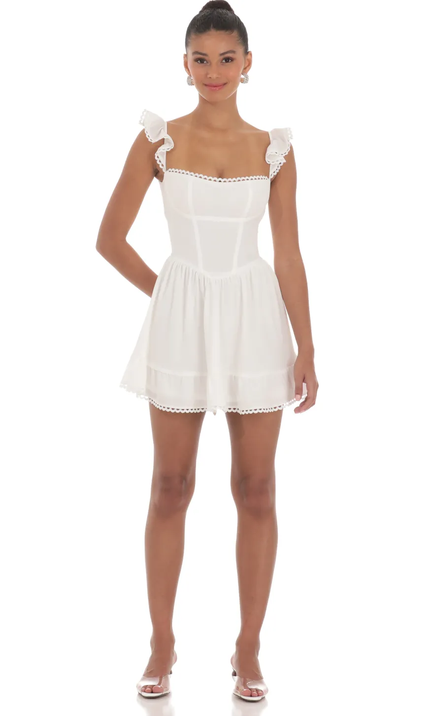 LUCY IN THE SKY Mini Dresses^Embroidered Trim A-line Dress In White