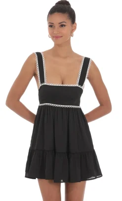 LUCY IN THE SKY Mini Dresses^Embroidered Trim Babydoll Dress In Black