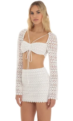 LUCY IN THE SKY Two-Piece Sets^Embroidered Two Piece Skirt Set In White
