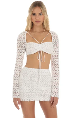 LUCY IN THE SKY Two-Piece Sets^Embroidered Two Piece Skirt Set In White