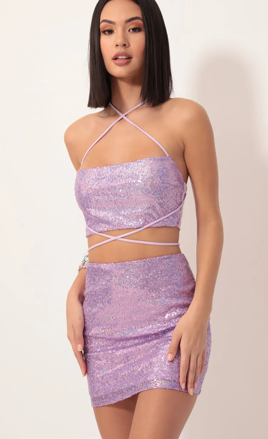 LUCY IN THE SKY Two-Piece Sets^Eva Iridescent Sequin Set In Lilac