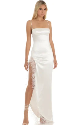LUCY IN THE SKY Maxi Dresses^Feathered Maxi Dress In White
