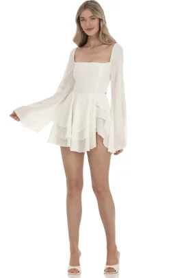 LUCY IN THE SKY Mini Dresses^Flare Sleeve A-line Dress In White
