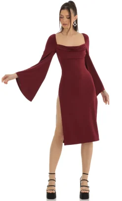 LUCY IN THE SKY Midi Dresses^Flare Sleeve Midi Dress In Red