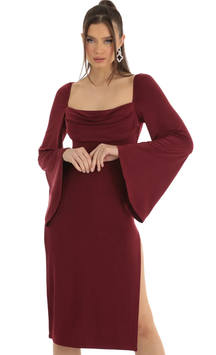 LUCY IN THE SKY Midi Dresses^Flare Sleeve Midi Dress In Red