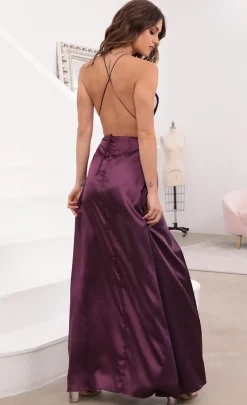 LUCY IN THE SKY Maxi Dresses^Flashing Lights Maxi Dress In Purple Satin