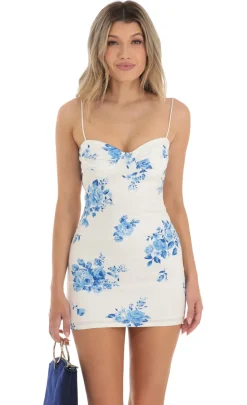 LUCY IN THE SKY Mini Dresses^Floral Bodycon Dress In White
