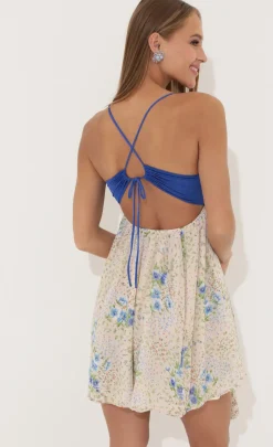 LUCY IN THE SKY Mini Dresses^Floral Chiffon Baby Doll Dress In Blue
