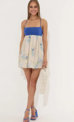 LUCY IN THE SKY Mini Dresses^Floral Chiffon Baby Doll Dress In Blue