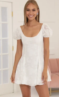 LUCY IN THE SKY Mini Dresses^Floral Chiffon Puff Sleeve Dress In White