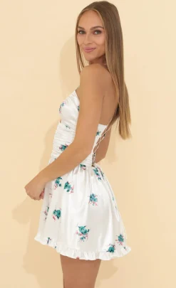 LUCY IN THE SKY Mini Dresses^Floral Corset Satin Dress In White