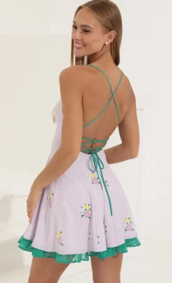 LUCY IN THE SKY Mini Dresses^Floral Crepe Flare Dress In Purple